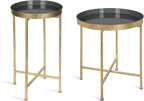 Kate and Laurel Celia Round Metal Foldable Tray Accent Table, Gray with Gold Base
