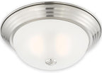 DESIGNERS FOUNTAIN Reedley 3-Lights Flush Mount Ceiling Light, 15 Inch Lighting Fixture for Kitchen, Bedroom, Bathroom, and Hallway, Satin Platinum with Etched Glass, 1257L-SP-W