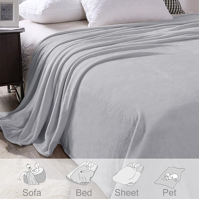 Exclusivo Mezcla Fleece Blanket Queen Size for Bed, Super Soft and Warm, All Season Use, Cozy, Plush, Lightweight, 90x90 Inches, Light Grey
