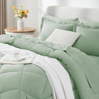 CozyLux Queen Comforter Set Sage Green - Bed in a Bag Queen Size 7 Pieces, Luxury Soft Bed Set for All Seasons, Bedding Set with Down Alternative Comforter, Sheets, Pillowcases & Shams