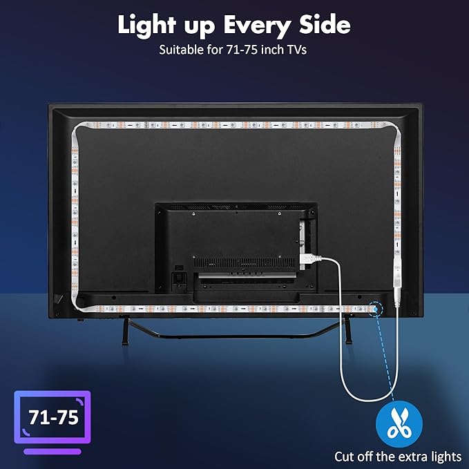 Maylit ICRGB TV LED Backlight, App Control LED Lights for 71-75in TV/Monitor, Music Sync Color Changing TV LED Strip Lights for Home Decor, USB Powered Gaming Accessories Lights for Bedroom Room Decor