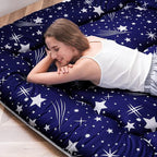 MAXYOYO Navy Starry Sky Japanese Floor Futon Mattress, Tatami Mat Portable Camping Mattress Kids Sleeping Pad Foldable Roll Up Floor Lounger Couch Bed, King Size