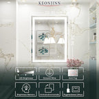 Keonjinn LED Bathroom Mirror with Lights, 28 x 36 Inch Front Lighted Vanity Mirror, HD Tempered Glass, UL-Listed LED Driver, Anti-Fog, 6000K Dimmale, Memory Function, Easy Installation