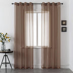 DUALIFE Chocoalate Brown Sheer Curtains 108 Inches Long Voile Panels Drapes Grommet Curtain Sheers for Living Room Transparent Bedroom Light Filtering Window Treatments 2 Panels 52x108 Inch Dark Brown