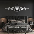 Hfrolixit Moon Phase Metal Wall Decor, Boho Moon Metal Wall Art, Celestial Wall Decor, Scandinavian Natural Wall Art, Astrology Wall Hanging (Black, 53"x21"/135x54cm)