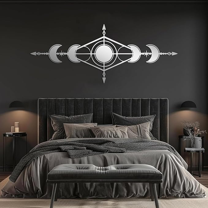 Hfrolixit Moon Phase Metal Wall Decor, Boho Moon Metal Wall Art, Celestial Wall Decor, Scandinavian Natural Wall Art, Astrology Wall Hanging (Black, 53"x21"/135x54cm)