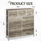 WLIVE 9-Drawer Dresser, Fabric Storage Tower for Bedroom, Hallway, Nursery, Closet, Tall Chest Organizer Unit with Fabric Bins, Steel Frame, Wood Top, Easy Pull Handle, Greige
