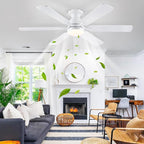 Ceiling Fans with Lights- 52" Low Profile Indoor Ceiling Fan with Light and Remote/APP Control, Flush Mount, 6 Blade, LED Dimmable DC Reversible Modern Ceiling Fan for Bedroom（White）