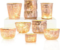 DN DECONATION 8PCS Gold Mercury Glass Candle Holder, Assorted Mercury Glass Votive Candle Holders, Vintage Tea Light Candle Holder for Wedding, Parties, Centerpieces, Decorations