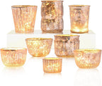 DN DECONATION 8PCS Gold Mercury Glass Candle Holder, Assorted Mercury Glass Votive Candle Holders, Vintage Tea Light Candle Holder for Wedding, Parties, Centerpieces, Decorations
