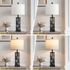Set of 2 Rustic Table Lamps for Living Room Bedroom, Vintage Farmhouse Nightstand Lamp with 2 USB Ports, Hollow Out Black Metel Lamp for End Table with Nightlight (Retro Black)