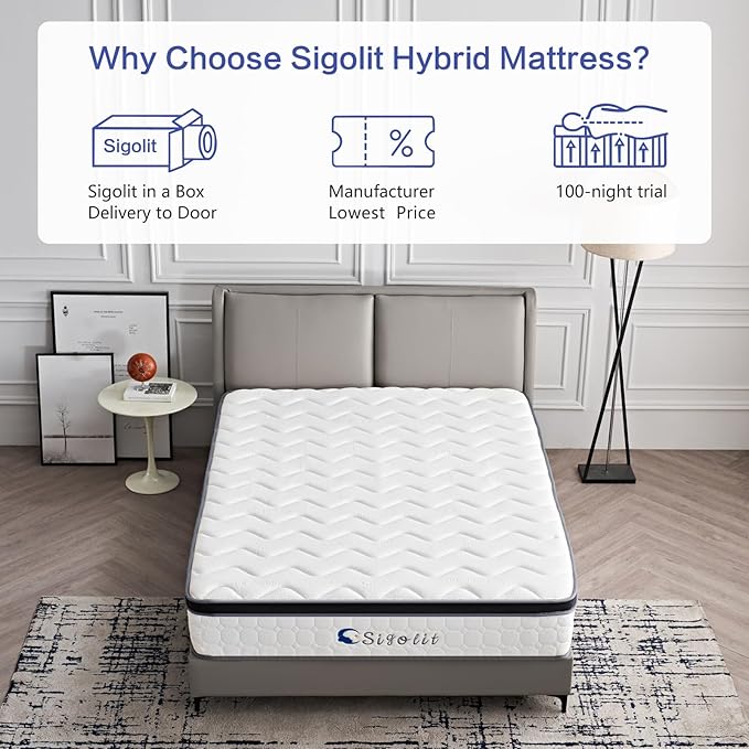 10 Inch Queen Size Hybrid Mattress - Medium Firm, Memory Foam & Pocket Springs, Motion Isolation, Edge Support, Pressure Relief, Ships Compressed