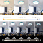 Sky Blue Waterproof LED Ceiling Light Fixture,Music Ceiling Lamp,with Bluetooth Speaker,11Inch 18W, 2700K-6500K Dimmable RGB Color Changing Light with Remote Control,Suitable for Boys' Room