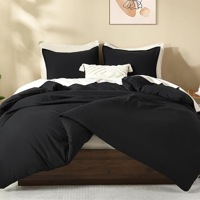 Litanika Black Twin/Twin XL Comforter Set, 2 Pieces Lightweight Solid Bedding Comforter Set, All Season Fluffy Bed Set (66x90In Comforter & 1 Pillowcase)