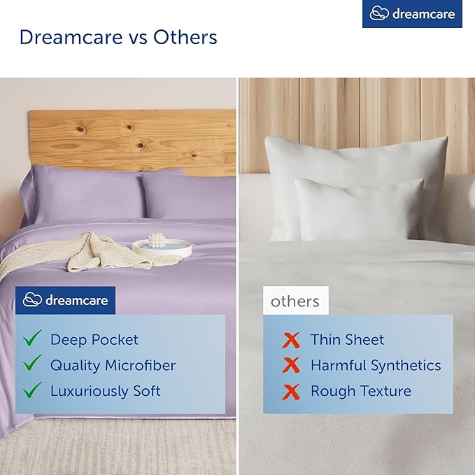 DREAMCARE King Size Sheets Set – 4 pcs Cooling Sheets – up to 21” Deep Pocket King Sheet Set – Hotel Luxury Sheets & Pillowcases – Superior Softness 100% Microfiber with Side Pocket - Lavender