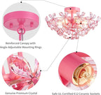 WUZUPS Crystal Chandelier Flushmount Ceiling Light Modern Lighting Fixture for Bedroom Hallway Bar Kitchen Bathroom, H 8.9" x W 17.7", Pink, E12 Base