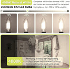 Honesorn E12 Led Bulbs, 4W(60W Equivalent Candelabra Led Light Bulbs, 4000K Natural White Chandelier Light Bulbs, 600LM Clear Glass C35 Light Bulbs with Filament, Dimmable Candle Light Bulbs Pack of 6