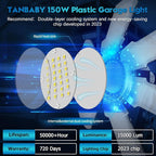 TANBABY Upgrade LED Garage Light, 150W Deformable Ceiling LED Shop Light, 15000LM E26/E27 Garage Lighting with 6+1 Adjustable Panels Bulb for Basement (150W White-Plastic 1 Pack)
