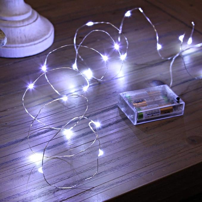 Led Fairy Lights Battery Operated, 2 Packs Mini Battery Powered Copper Wire Starry Fairy Lights for Bedroom, Christmas, Parties, Wedding, Centerpiece, Decoration (5m/16ft Cool White)