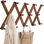 Homode Accordion Wall Hanger, Hat Rack for Wall, Wood Expandable Coat Rack, Vintage Accordian Peg Hooks Purse Organizer for Hanging Baseball Caps, Coffee Mug, Hats, Clothes, Backpack, Towel