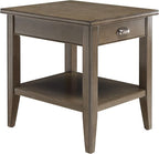 Laurent 20 in. Solid Wood End Table with Shelf and Drawer, Smoke Gray – Leick Home, 10507-GR