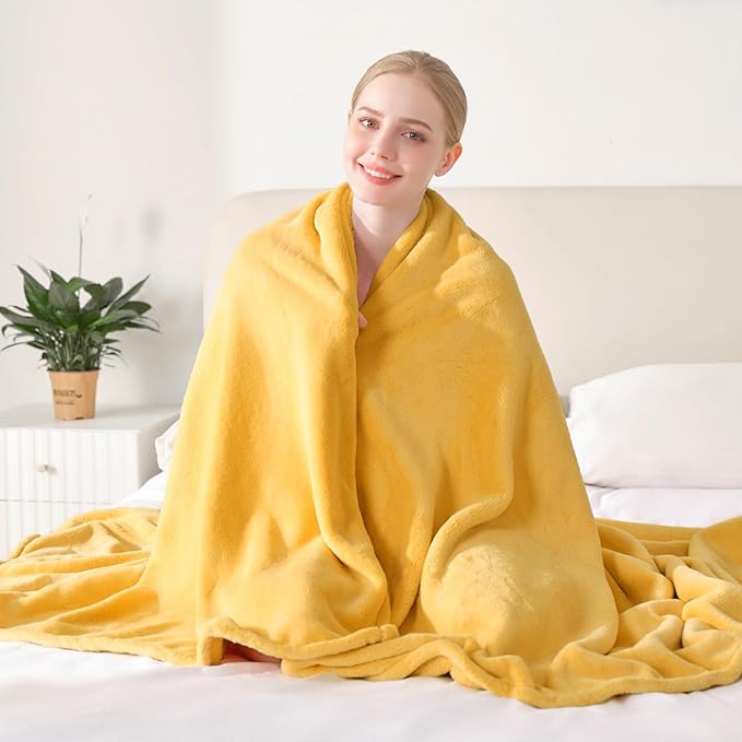 BEAUTEX Fleece Throw Blanket for Couch Sofa or Bed Throw Size, Soft Fuzzy Plush Blanket, Luxury Flannel Lap Blanket, Super Cozy and Comfy for All Seasons (Yellow, 50" x 60")