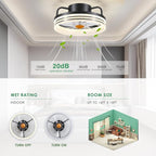 Ceiling Fans with Lights and Remote - Flush Mount Low Profile Ceiling Fans - 13” Bladeless Enclosed Ceiling Fans with Led Light and Stepless Dimming, Small Modern Ceiling Fan for Bedroom