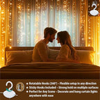 Warm White Curtain Light for Bedroom, 300 LED 9.8ft x 9.8ft Window Fairy Curtain String Light with 16 Hooks, 8 Models Remote Control for Wedding Party Home Garden Indoor Decorations