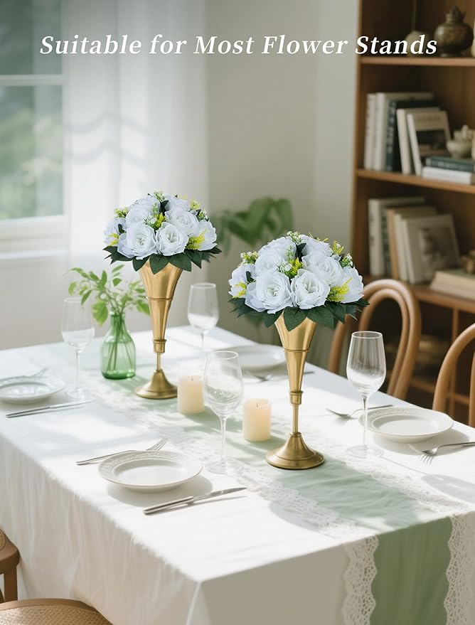 BLOSMON White Fake Flowers Centerpieces: 6 Pcs Artificial Roses Flower Ball for Wedding Dinning Table - Faux Silk Kissing Bouquet Floral Arrangement for Home Party Event Decor