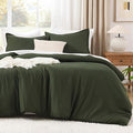 Litanika Comforters Olive Green Oversized King Size, 3 Pieces Lightweight Solid Bedding Comforter Set, All Season Fluffy Bed Set (120x98In Comforter & 2 Pillowcases)