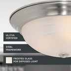 DESIGNERS FOUNTAIN Reedley 2-Lights Flush Mount Ceiling Light, 13 Inch Lighting Fixture for Kitchen, Bedroom, Bathroom, and Hallway, White Alabaster Glass, Satin Platinum, 1257M-SP-AL