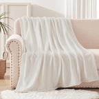 Exclusivo Mezcla Extra Large Fleece Throw Blanket for Couch, Sofa, 300GSM Super Soft and Warm Blankets, Ivory Throw All Season Use, Cozy, Plush, Lightweight, 50x70 Inches