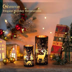 Glasseam Christmas Hurricane Candle Holder: 2 Pcs Black Candle Holders for Pillar Candles Cylinder Mercury Glass Candle Holder Reindeer Candle Holders for Table Centerpiece Thanksgiving Decorations