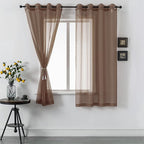 DUALIFE 2 Piece Semi Chocoalate Brown Sheer Curtains 63 inches Long Voile Panels Light Filtering Drapes Grommet Curtain Sheers for Living Room Transparent Bedroom 52x63 Inch Dark Brown