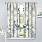 Nautical Anchor Curtains, Vintage Sailboat Ocean Coastal Lighthouse Window Drapes, Navy Blue Coral Shell Seahorse Beach Print Blackout Window Treatments for Living Room Bedroom 84x84in