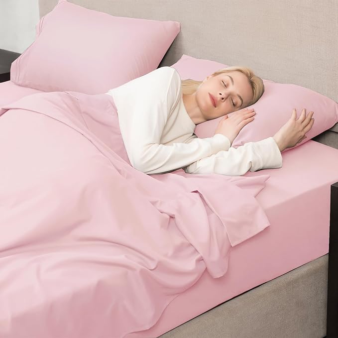 Mejoroom King Size Sheet Set - Soft Microfiber Bed Sheets,Deep Pocket Fitted Sheet, Soft, Breathable, Wrinkle & Fade Resistant - 4 Piece (King, Blush Pink)