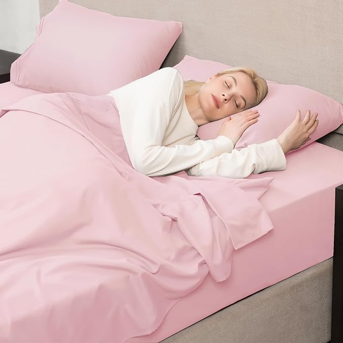 Mejoroom Twin XL Sheet Set - Hotel Luxury Microfiber Sheet & Pillowcase Sets Fits College Dorm Room Mattress - Soft, Breathable, Wrinkle & Fade Resistant - 3 Piece (Blush Pink)