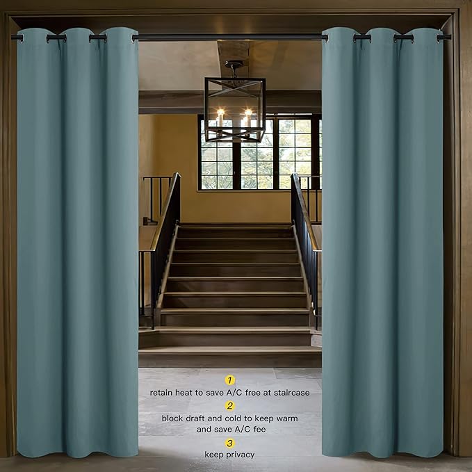 NICETOWN Greyish Green Doorway Curtain Privacy, Door Cover Curtain, Sound Reducing Winter Insulated Thermal Room Darkening Blackout Curtains for Bedroom, 84 inch Length (1 Panel, 5ft Wide by 7ft Long)