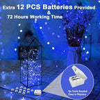 12 Pack Valentine's Day Fairy Lights Battery Operated, 3 Speed Modes, Extra 12 Batteries for Replacement, 7Ft 20 LED Mini String Light, Waterproof Copper Wire, Twinkle Firefly Lights, Blue