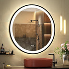 LED Sensor Mirror, Round Human Body Induction, Black Framed Vanity Mirror, Illuminated Dimmable Anti Fog IP44 Waterproof Wall Mounted Mirror (24" L x 24" W)