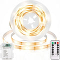 echosari 3.3FT Strip Lights Battery Operated, 2700K Tape Light with Self-Adhesive Timer Dimmable Cuttable Remote Control for Indoor Stairs Cabinets Shelves TV Home Decor (Warm White)