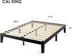 Mellow Naturalista Classic 12 Inch Solid Wood Platform Bed with Wooden Slats, Cal King, Black
