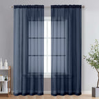 OVZME 2 Panels Sheer Window Curtain Panels 96" Length for Bedroom, Top Rod Pocket Design Window Treatment for Living Room, 42W x 96L inches, Navy Blue