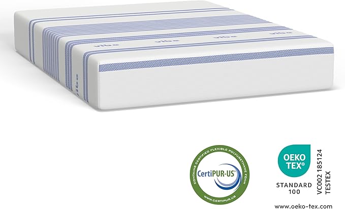 Vibe Gel Memory Foam Mattress, Fiberglass Free 8-Inch CertiPUR-US Certified Bed-in-a-Box, Queen, White