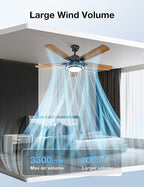 warmiplanet Ceiling Fans with Lights and Remote Control, 52 Inch, 6 Speeds Reversible DC Motor, 3 Color Dimmable Light, Timer, Noiseless, Black/Dark Walnut, 5 Blades, 2 Pack