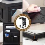 AMHANCIBLE C Shaped End Table with Charging Station, TV Tray Set of 2, Couch Tables with Storage Bag, Slide Under Sofa Side Table with USB Ports and Outlets for Living Room, Black, HET04CBK
