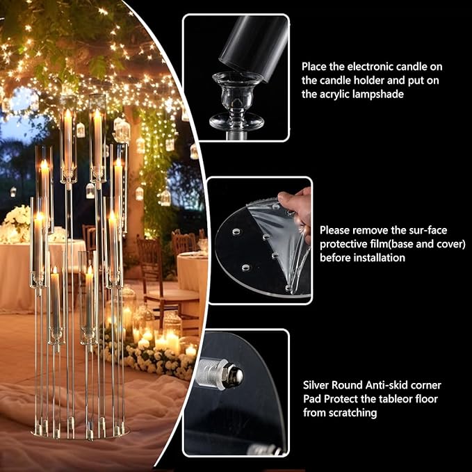8PCS Arcylic Candelabra Wedding Centerpieces for Tables,38.5 Tall Clear Floor Candle Holder Set with Shade Pillar Taper Candle Stand for Anniversary Party Brithday candelabros para centros de mesa