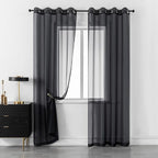 DUALIFE Black Curtains 108 Inches Long for Living Room 2 Panels Grommet Window Semi Sheer Extra Long Curtains for High Ceiling Bedroom Party Parties Backdrop 52X108 Inches 9 FT Floor Length