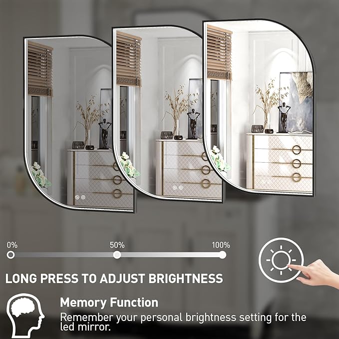 24X36 Inch LED Bathroom Mirror with Lights,Black Frame Lighted Irregular Wall Mirror,Asymmetrical Vanity Mirror,Anti-Fog,Dimmable