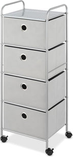Whitmor 4-Drawer Cart, Metal Frame, Polyester Drawers, Home & Office Organizer, 13.98"L x 16.92"W x 43.94"H, Grey